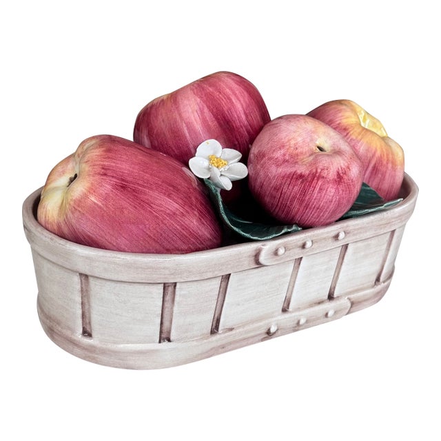 Made in Italy Vintage Trompe L’Oleil Basket of Apples For Sale