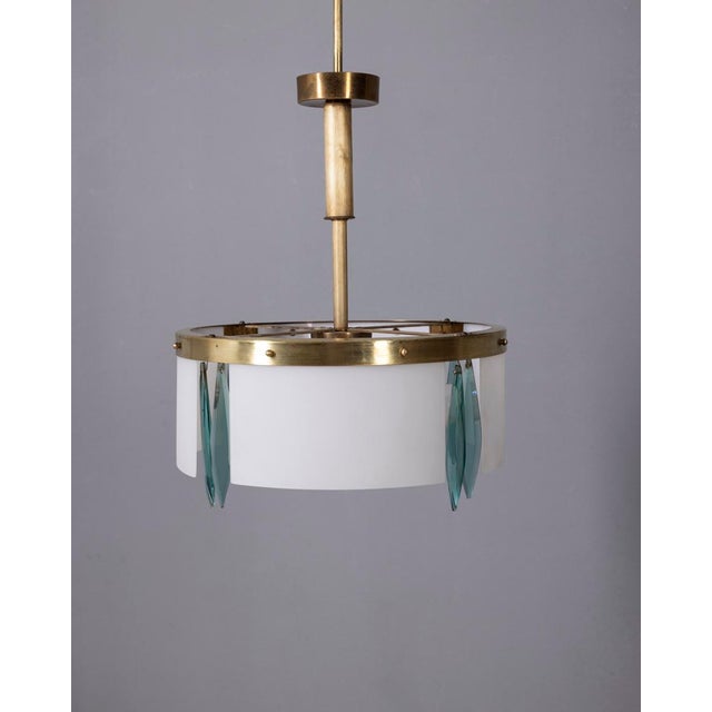Vintage Blue Glass and Crystal Pendant Light, Italy, 1950s For Sale - Image 3 of 16