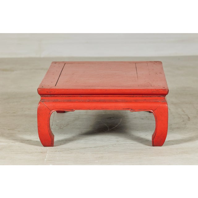Red Vintage Chinese Low Red Lacquer Coffee Table with Curved Legs For Sale - Image 8 of 11