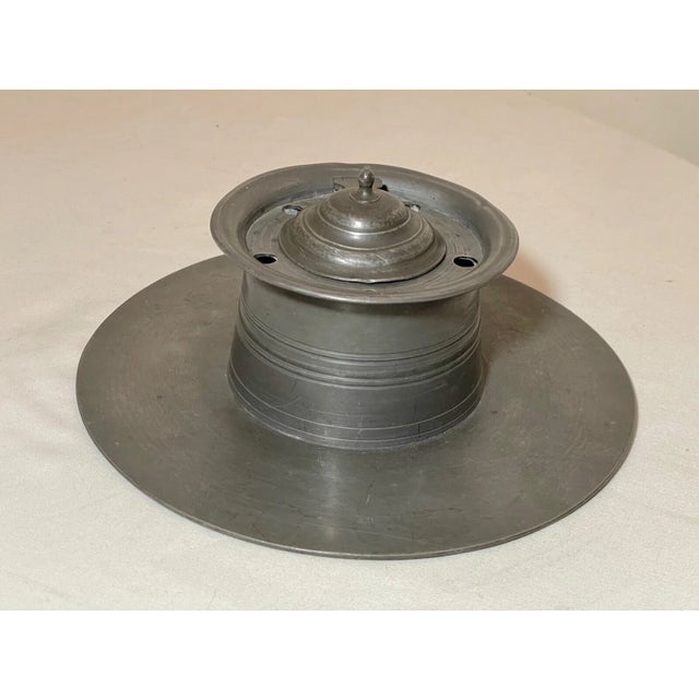 French Large Rare Antique 18th Century 1700s Handmade French Pewter Desk Inkwell Jar For Sale - Image 3 of 9