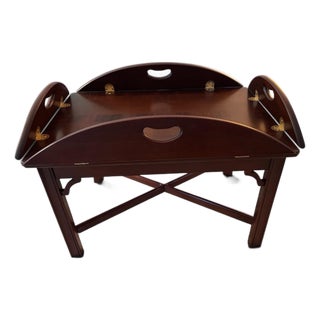 Vintage Chippendale Style Mahogany Butler's Tray Hinged Coffee Table For Sale