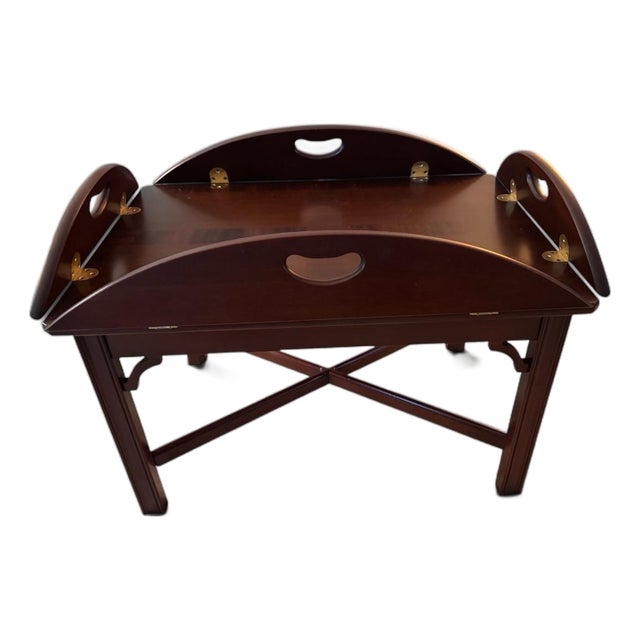 Vintage Chippendale Style Mahogany Butler's Tray Hinged Coffee Table For Sale
