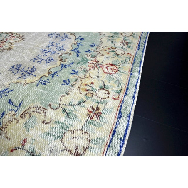 Celadon Oversize Vintage Floral Design Turkish Handmade Area Rug For Sale - Image 8 of 11
