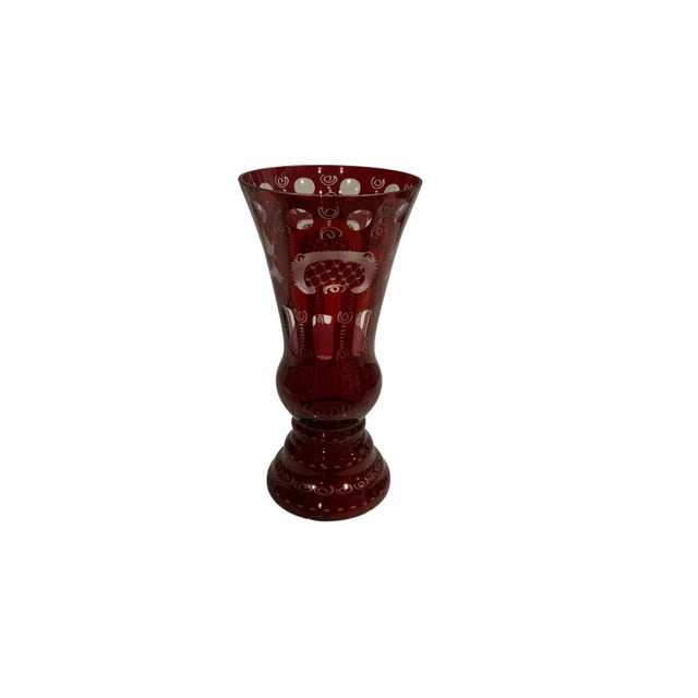 Ruby Red Ruby Red Egermann Etched Bohemian Vase For Sale - Image 8 of 8