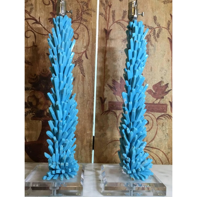 Plastic Pair of One of a Kind Turquoise Stone Lamps For Sale - Image 7 of 11