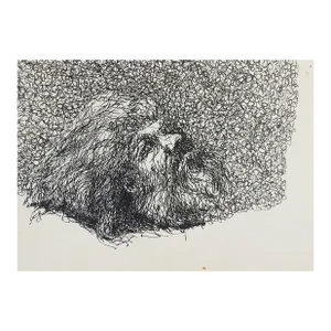 Mid 20th Century Pen and Ink Illustration Drawing of Male Head