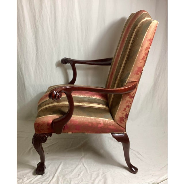 1990s Chippendale Style Mahogany Ball & Claw Upholstered Armchair For Sale - Image 4 of 8