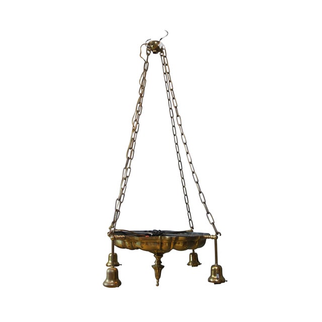 Victorian Antique Victorian Brass 4 Light Parlor Drop Pendant Light Chandelier 43" For Sale - Image 3 of 11