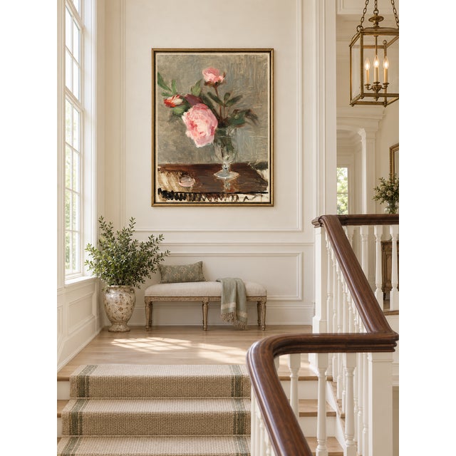 Bunny Williams Home Vintage Pink Peony Floral Still Life Art Print by Berthe Morisot - 36" X 48" For Sale - Image 4 of 9