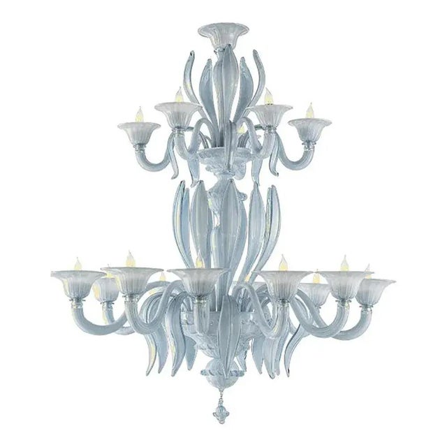 Mid-century modern venetian azure style murano glass chandelier with leaves by simoeng, in new conditions. Designed from...
