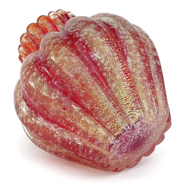 Mid 20th Century Vintage Murano Seguso Vetri d'Arte Pulegoso Red Gold Flecks Italian Art Glass Ribbed Flower Bud Vase For Sale - Image 5 of 6