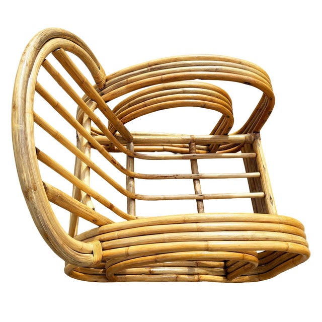 1950s Restored 4-Strand Double Arch Speed Arms Rattan Sofa & Chairs Livingroom Set of 5 For Sale - Image 9 of 14