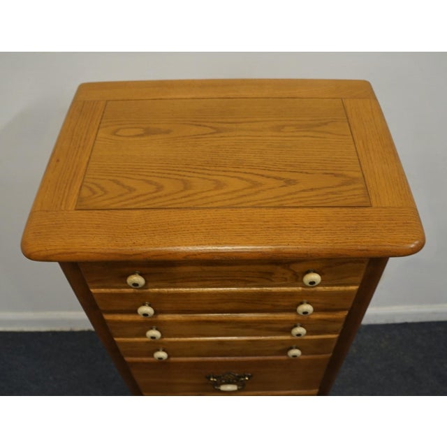 Bassett Furniture Heritage Oak Country French 26" Lingerie / Jewelry Chest With Fold-Down Mirror 2288-259 For Sale In Kansas City - Image 6 of 12