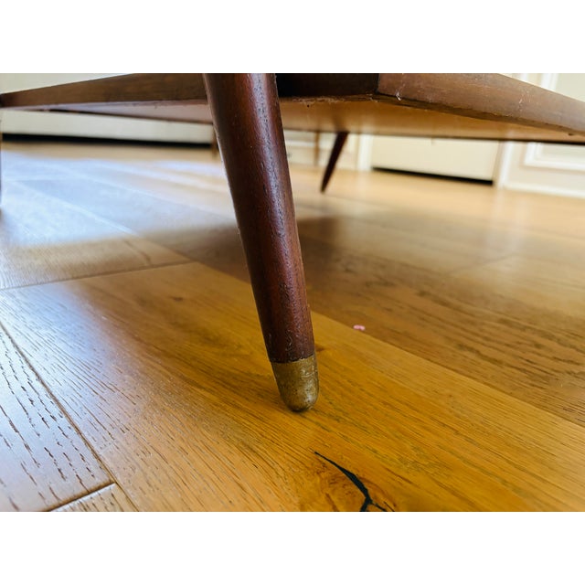 Imperial Furniture Mid-Century Modern Walnut Coffee Table With Woven Cane Shelf For Sale - Image 11 of 14