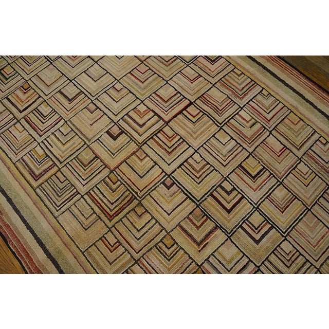 American 1930s Brown Tridimensional Square Antique American Hooked Rug 4'2" X 6'3" Handknotted Wool Carpet For Sale - Image 3 of 7