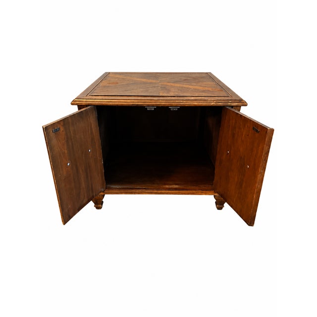 1970s Vintage Spanish Revival Cane-Panel Storage End Table With Geometric Figured Top For Sale - Image 5 of 10