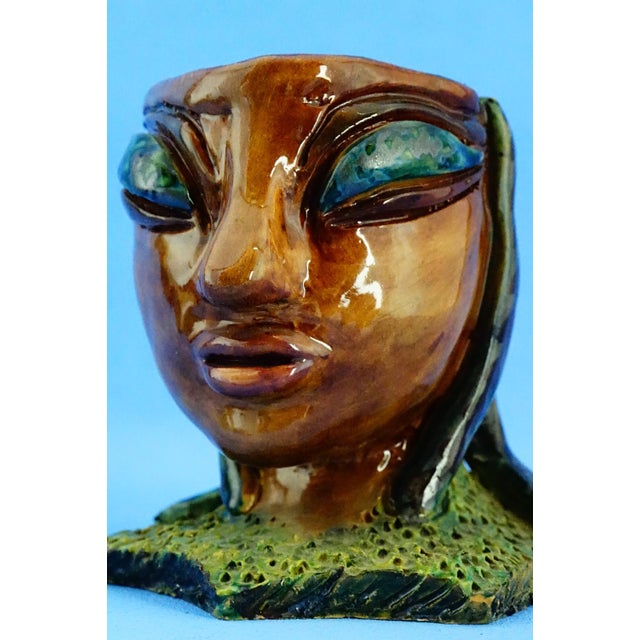 20th Century Ceramic Anthropomorphic Mask Sculptural Vase by Vallauris / Accolay France, 1960s For Sale - Image 9 of 18