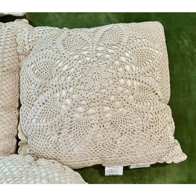 Vintage Set of 6 Ivory Cotton Crochet Lace Flower Accent Pillows For Sale In Dallas - Image 6 of 9
