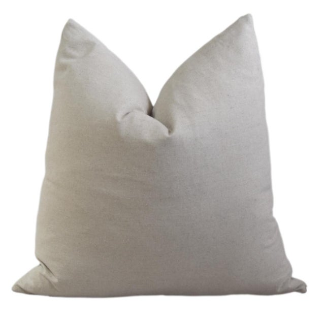 2020s French Brown and Cream Appliqué Stripes Wool and Linen Feather/Down Pillow For Sale - Image 5 of 6