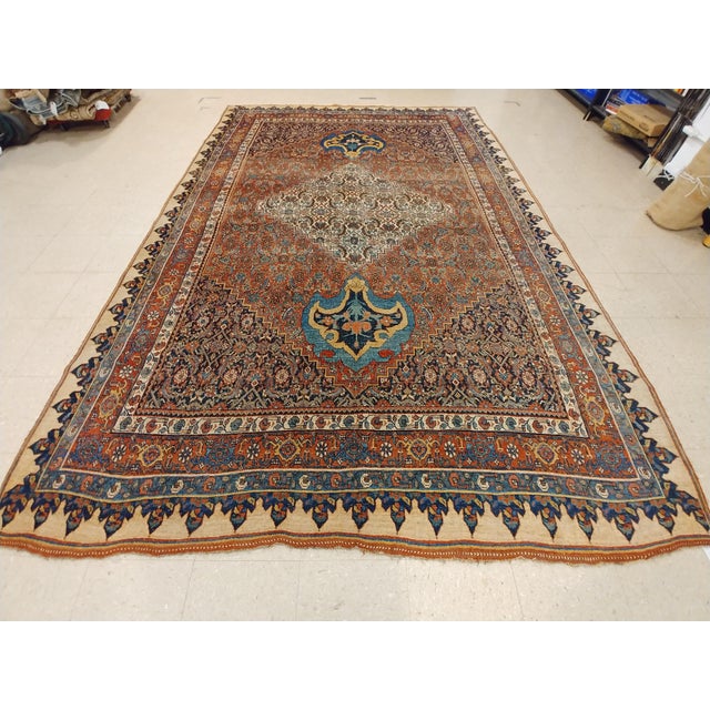 Antique Bijar Carpet Oriental Rug, Handmade, Ivory, Rust, Light Blue, Terracotta For Sale - Image 14 of 18