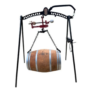 Vintage French Wine Barrel Scale in Forged Steel by Noguera For Sale