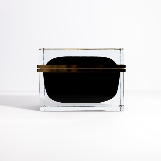 Metal Hand Blown Murano Box in Onyx Black With Brass Fittings For Sale - Image 7 of 9