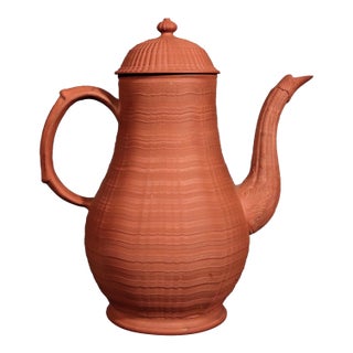 English Stoneware Pottery Redware Engine Turned Coffee Pot For Sale