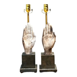 Vintage Ceramic Hand Sculpture Table Lamps - A Pair For Sale