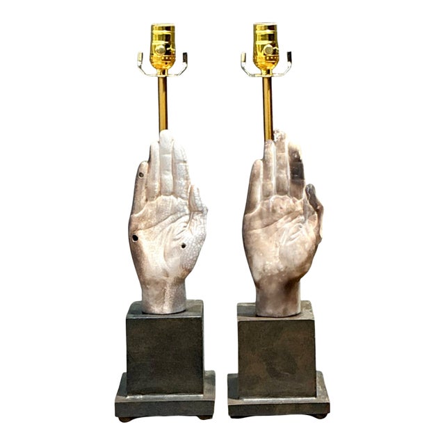 Vintage Ceramic Hand Sculpture Table Lamps - A Pair For Sale