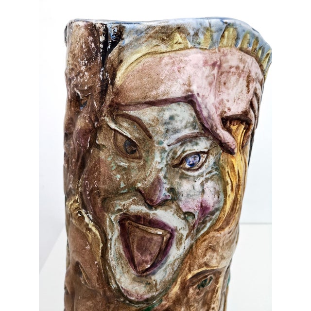 Vintage Hand-Painted Vase with Faces attributed to Tullio Dalbisola, 1960s For Sale - Image 15 of 18