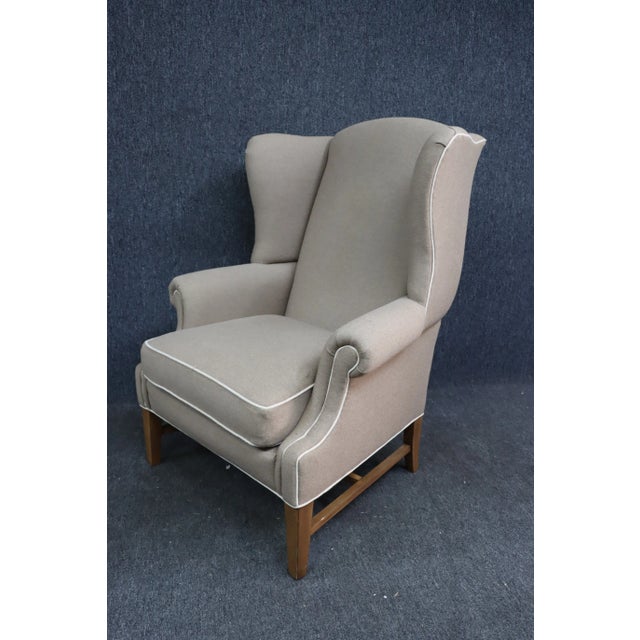 Wood Ethan Allen Upholstered Wing Chair and Ottoman For Sale - Image 7 of 13