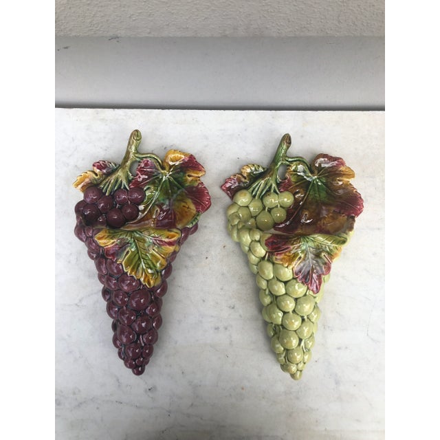 Ceramic French Majolica Grapes Wall Pockets -A Pair For Sale - Image 7 of 7