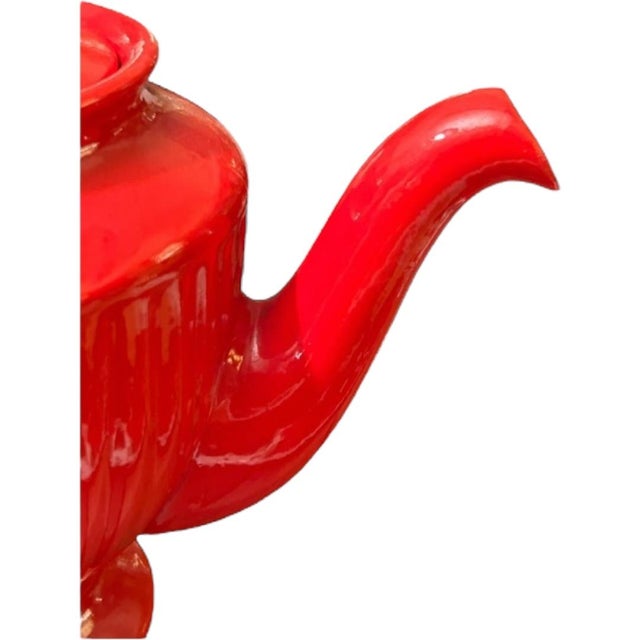 Vintage Hall Pottery Red Ribbed Tea Pot, Usa For Sale - Image 4 of 11