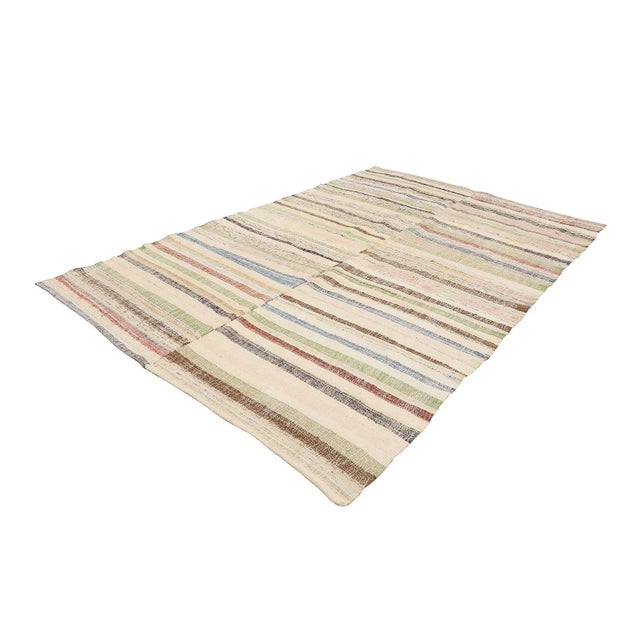 Traditional Mid 20th Century Vintage Striped Turkish Kilim Rug For Sale - Image 3 of 7
