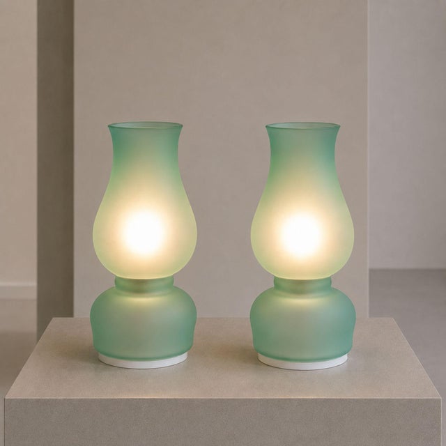 1970s Aureliano Toso Green Murano Glass Table Lamps - Pair For Sale - Image 6 of 8