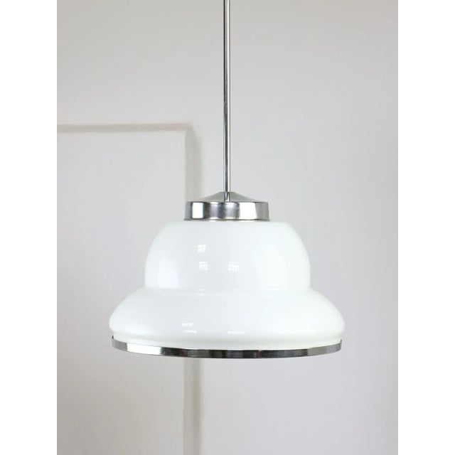 Mid-Century Opaline & Chrome Pendant Lamp For Sale - Image 7 of 12