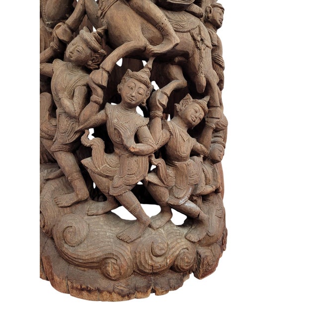 19th-Century Southeast Asian Hand-Carved Teak Temple Pillar Wrap Sculpture For Sale - Image 11 of 18