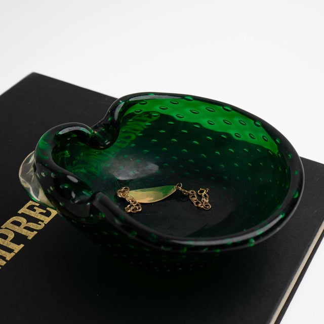 Vintage Emerald Green Murano Bullicante Art Glass Catchall Dish For Sale - Image 9 of 14