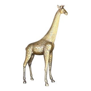 Vintage Hollywood Regency Brass Giraffe Sculpture For Sale