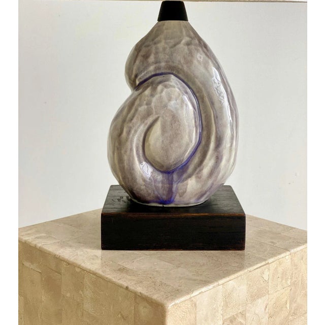 Wood Rare Yasha Heifetz Mounted Lavender Glazed Ceramic Nautilus Shell Lamp, Circa 1950s For Sale - Image 7 of 13