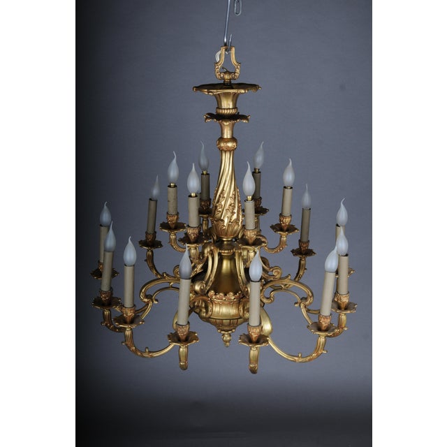 19th century Ceiling Chandelier, France around 1890, gold bronze. Antique magnificent chandelier, voluminous body with...