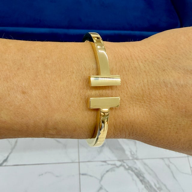 Gold Tiffany & Co. Iconic Tiffany T Square 18k Yellow Gold Cuff Bangle Bracelet For Sale - Image 8 of 8