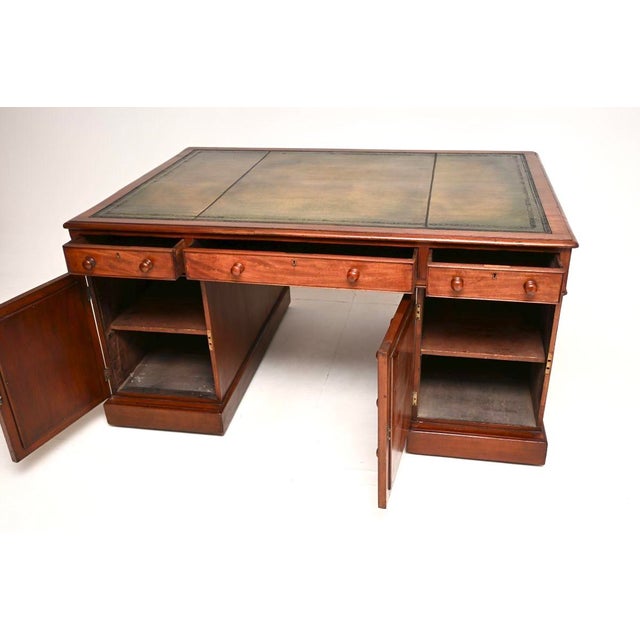 Antique Victorian Leather Top Partners Desk, 1860 For Sale - Image 10 of 11