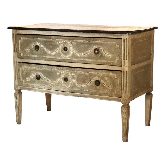 Antique French Classical 2-Drawer Commode With Carved Laurel Garland 17th/18thC For Sale