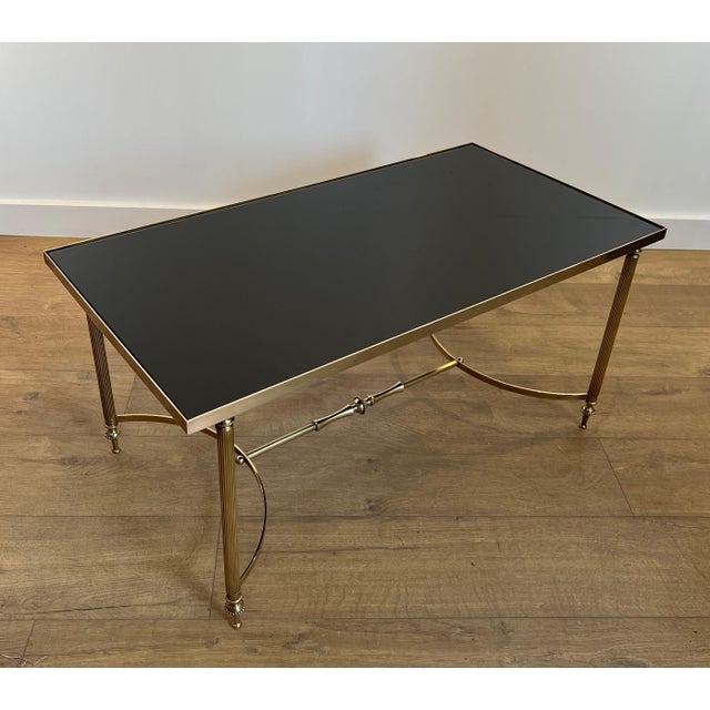 Neoclassical 1940s Brass coffee table with black lacquered glass top Attributed to Maison Jansen For Sale - Image 3 of 12