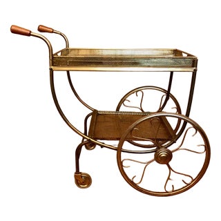 Swedish Art Deco Style Brass Bar Cart attributed to Josef Frank for Svenskt Tenn, 1950s For Sale