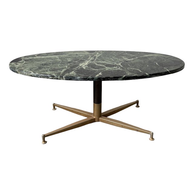Green Marble and Brass Coffee Table attributed to Michel Kin for Arflex, 1960s For Sale