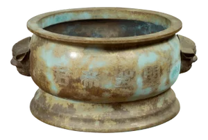 Mid 19th Century Qing Dynasty Chinese Bronze Oversized Planter with Calligraphy and Handles