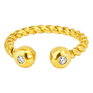 Late 20th Century 14K Yellow Gold Estate Twisted Diamond Pinky Band Ring, Size 6.5 For Sale