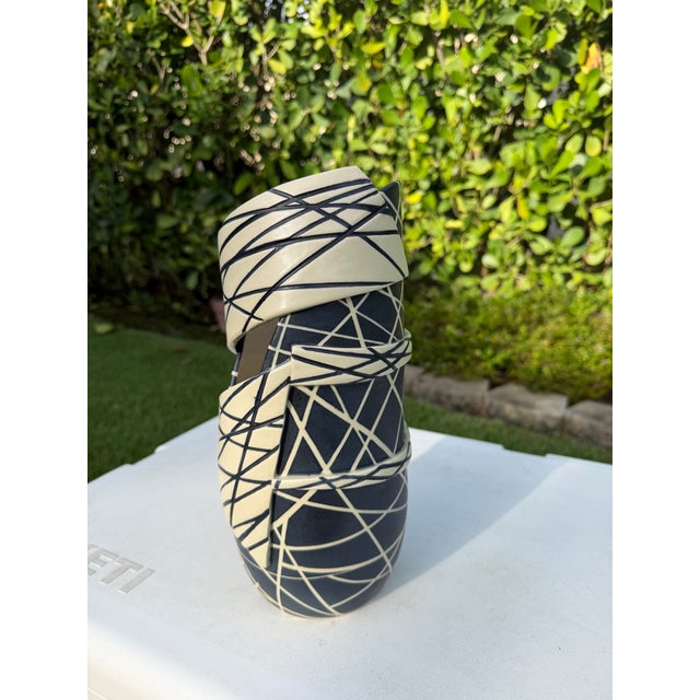 Ceramic Contemporary Sculptural Black & White Studio Pottery Ribbon Vessel For Sale - Image 7 of 12